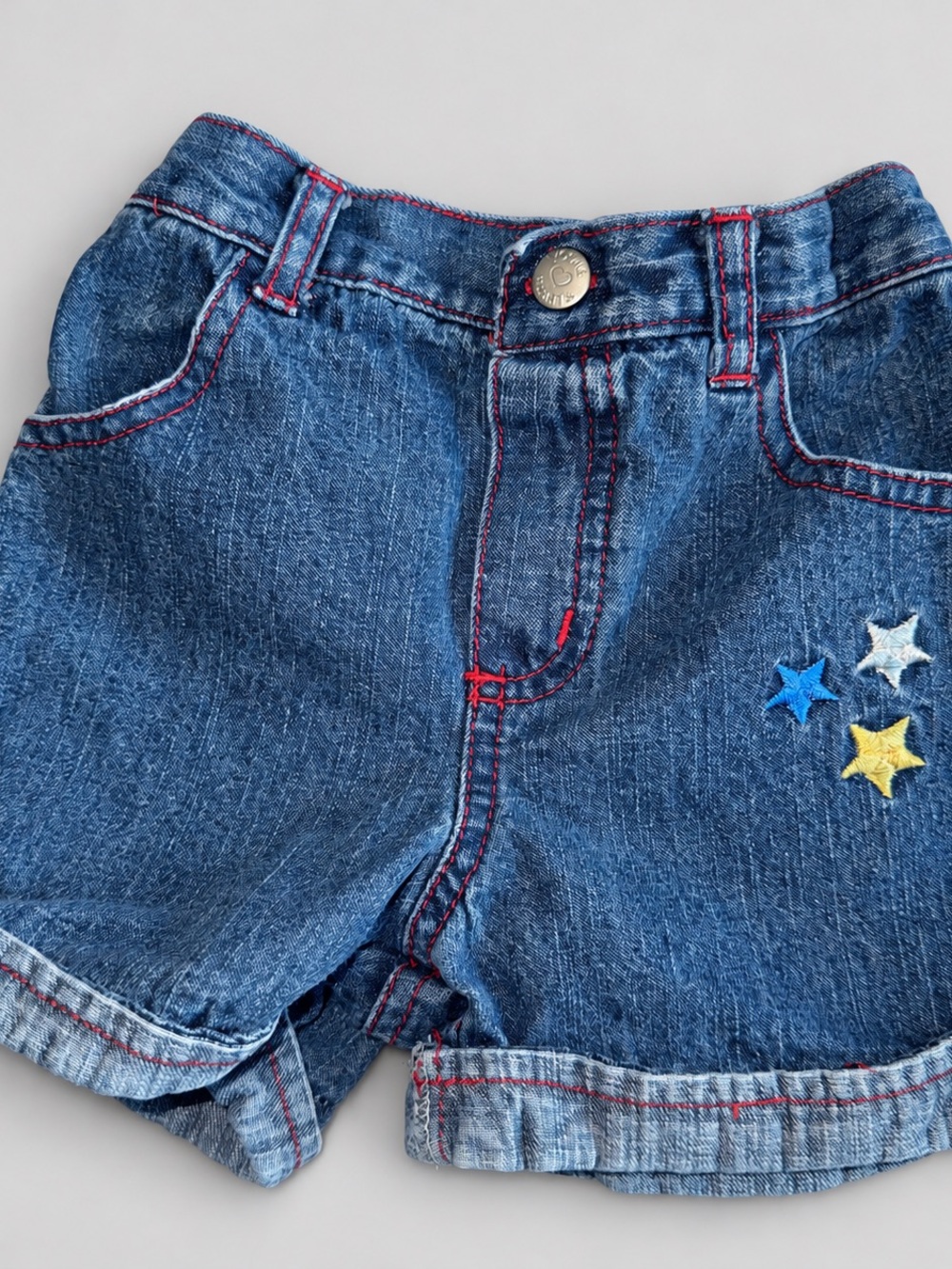 Toddler 2T Denim Shorts Embroidered Stars Rolled Cuffs